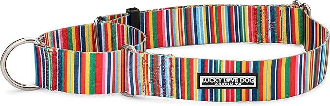 Lucky Love Dog Wide Martingale Dog Collar - No-Slip, Durable, & Soft Webbing 1.5 inch Martingale Collar for Dogs Male and Female Ideal for Training & Walking - Hippie, Medium