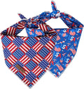 Lionet Paws 4th of July Dog Bandanas 2 Pack, American Washable Triangle Bibs Scarf Kerchief, Adjustable Holiday Scarves for Medium Large Extra Large Pets, USA & Flag