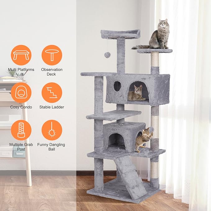 54-Inch Cat Tree Multi-Level Condo Tower Bed Furniture Kitten Play House with Scratching Posts