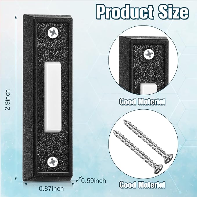Saillong 2 Pieces Lighted Doorbell Button, Wall Mounted Garage Door Opener Switch with LED Light Compatible with Most Wire Doorbell Chimes, Transformer, Ringer, Buzzers (Black,White Light)