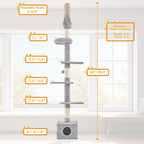 Yaheetech Cat Tree, Floor to Ceiling Cat Tower for Large Cats, 89-104.5in Height Adjustable Tall Climbing Tree w/Scratching Posts, Condo and Perches, Light Gray