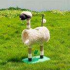ZEZE Tunnel Cat Tree Condo for Indoor Cats, Animal-Themed Cat Tower with Cozy Tunnel Hideout, 3 Sisal Scratching Posts, Hanging Ball Toy, Thick Base (Sheep)
