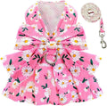 BAEJMJK Dog Dress Bowknot Harness Leash Set for Small Dogs Cats Daisy Floral Girl Dog Dresses Cute Puppy Princess Clothes Pet Doggy Outfits Spring Summer Breathable Dresses(Pink,X-Small)