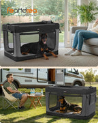 Feandrea Collapsible Dog Crate, 48-Inch Portable Dog Travel Crate for Extra Large Dogs, Oxford Fabric Pet Carrier with 4 Mesh Doors, Handles, Storage Pocket, Water Bottle Holder, Ink Black UPDC022BH01