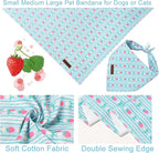 Summer Dog Bandana, UP URARA PUP Strawberry and Bowknot Triangle Bid Scarf for Medium Large Dogs, Cotton Kerchief for Girl Boy Puppies, Cute Spring FloralBandana,L