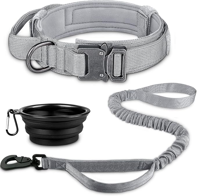 COOYOO Dog Collar,3 Piece Set Tactical Dog Collars, Adjustable Military Training Nylon Dog Collar with Control Handle and Heavy Metal Buckle for Medium and Large Dogs