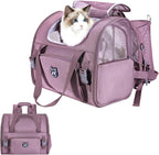 Lollimeow Expandable Cat Carrier Backpack for Large Cats - Airline Approved Pet Carrier Backpack for Small Dogs, Hiking & Travel, Waterproof with Breathable Mesh, 14lbs Capacity (Plum, Standard)