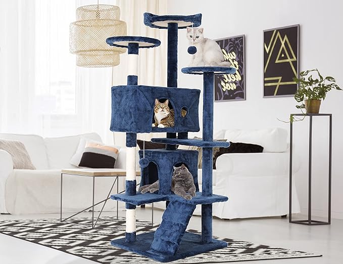 Cat Tree, 54'' Tall with 3 Scratching Posts, 3 Platforms, 2 Condos, for Indoor Cats