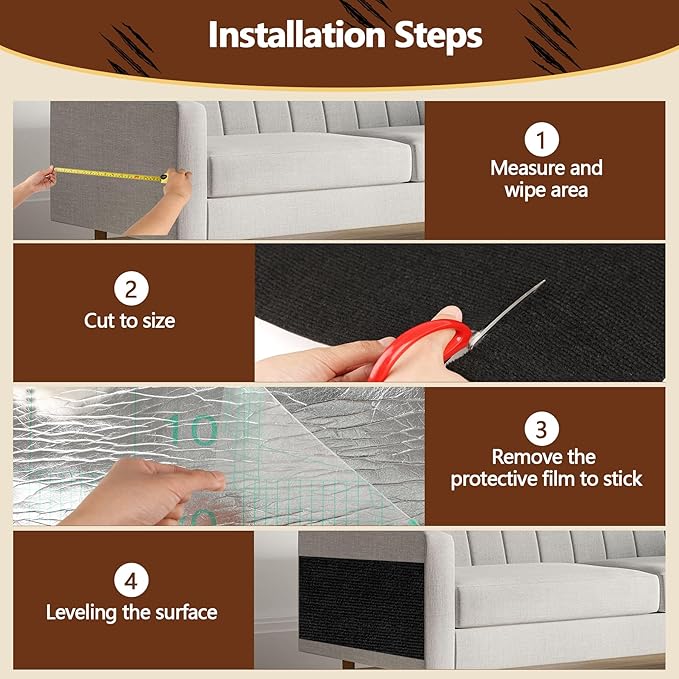Cat Scratch Furniture Protector, 78.7"x15.8" Self Adhesive Cat Scratch Mat Pad,Cut to Fit DIY Replacement Carpet for Tree,Wall,Bed,Door, Couch Protector (Deep Black)