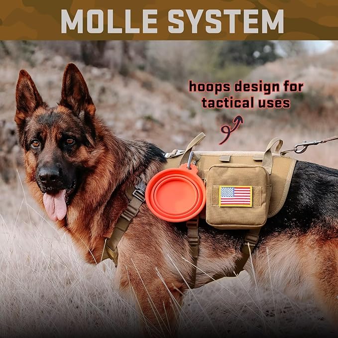 Forestpaw Dog Harness for Large Dogs,Tactical Dog Harness with Handle,No Pull Military Style Service Dog Vest with Pockets Adjustable for Walking Training,Brown,Chest 21.5-45"