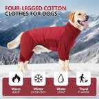XL Dog Jacket for Winter, Dog Onesies for Large Dogs Waterproof, Pullover Fullbody Clothes Jumpsuit, Fleece Cold Weather Coats Pajamas, Four-Legged Snowsuit with Leash Hole, XL Grey