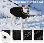 Mklhgty Medium Dog Coat with Harness Built-in, Waterproof Reflective Fleece Lined - Warm Windproof Winter Jacket with Back Zipper, Cold Weather Snow Dog Coats - Black - M