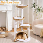 HITTITE Modern Cat Tree Tower with Scratching Post, 46 Inches Tall Cat Towers with Woven Cat Nests and Cave, Multi-Level Cat Tree With Removable Cushions and Massage Brush for Indoor Cats Large Adult.