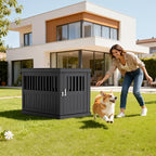 Indoor/Outdoor Dog House, Waterproof Durable Plastic with Locking Door, Ventilation and Raised Floor Design, Easy Assembly, Suitable for Small to Medium Dogs, Gray, 29.65”x 21.34” x 25.28”