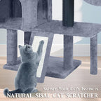 Cat Tree with Cat Condo and Hammock,Cat Tower with Self-Grooming Brush,Toy Balls,Scratching Posts and Scratching Pads,Cat Tree Tower for Indoor Cats,Grey