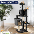 58 Inch Cat Tree Cat Tower for Indoor Cats Tall Cat Condos Scratching Post with Hanging Toy Furniture for Kitten Pets Play, Yellow Beige