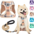 BEAUTYZOO Small Dog Harness and Leash Set,Step in No Choke No Pull Soft Mesh Dog Harnesses Reflective for Extra-Small/Small Medium Puppy Dogs and Cats, Plaid Dog Vest Harness for XS S Pets, Beige XXS