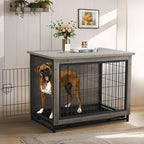 JY QAQA Dog Crate Furniture, Wooden Dogs Crate Table, Double-Doors Dog Furniture, Indoor Dog Kennel, Dog House, Dog Cage/Grey/XL