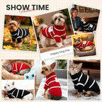 Small Dog Sweater with Cute Pocket Decoration, Striped Soft Stretchable Warm Puppy Clothes for Small Dogs Cats, French Bulldog, Chihuahua for Winter