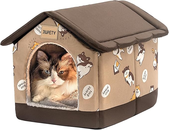 Jiupety Dog House Indoor, M Size Indoor Dog House for Medium and Small Dog, Warm Cave Sleeping Nest Bed for Cats and Dogs, Brown