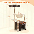 Cat Tree for Indoor Cats, 39.8-inch Cat Tower with 2 Plush Perches for Play & Rest, 1 Cozy Hideaway, Dangling Toy & Full Sisal Scratching Posts for Indoor Cats, Brown