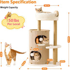 Modern Cat Tree for Indoor Cats Large Adult, 36in H Cat Tree Tower with Scratching Posts, Cozy Cat Bed Cave, Washable Cushions, Dangling Balls, Play&Nap Cat House Condo for All Breeds, Brown