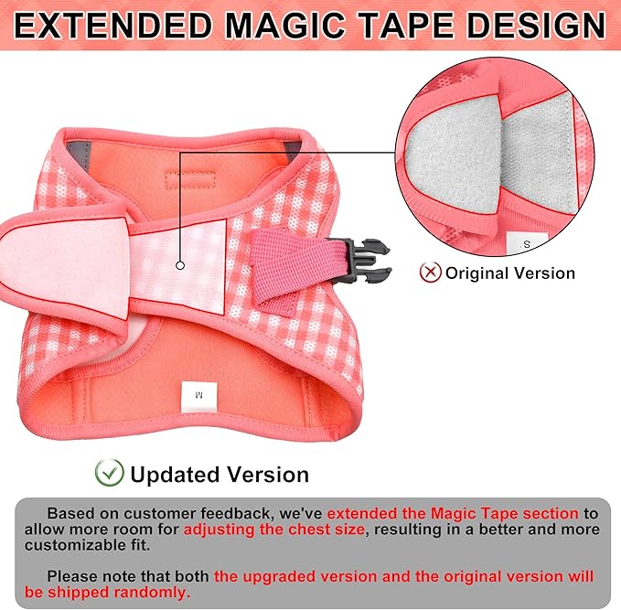 AIITLE Small Dog Harness and Leash Set, Step in No Pull Pet Harness, Soft Mesh Reflective Plaid Vest Harnesses for Small Dogs Puppy and House Cats Outdoor Walking Running Watermelon XS