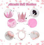 Dog Birthday Outfit Pink Tutu Dogs Birthday Party Supplies Dog Birthday Hat Necklace and Bowtie Hairpin for Dogs (16-23 inch Wrist)