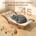 3-in-1 Extra-Large Cat Scratcher Bed with 3 Interactive Sisal Balls, Solid Wood Scratching Post Lounge with Toy, Sturdy Hammock for Large Cats to Sleep, Scratch & Play