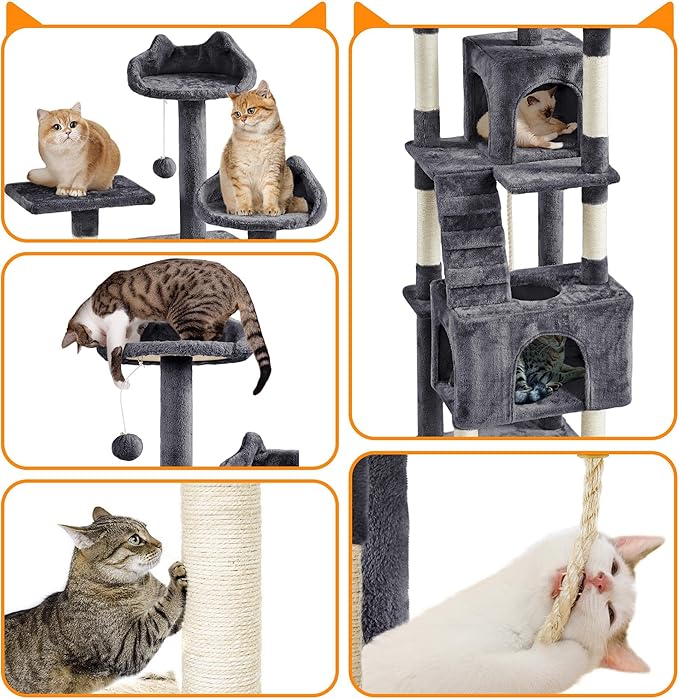 Topeakmart 72in Cat Tree for Indoor Cats, Multi-Level Climbing Tower with Scratching Posts, 3 Perches, Pet Furniture Activity Center Play House