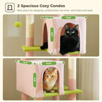 Flower Cat Tree, 62-Inch Tall Multi-Level Cat Tower with Scratching Posts, Cat Condos for Large Indoor Cats, Plush Cat Bed w/Padded Perches, Scratching Pad & 2 Green Pompoms, Pink