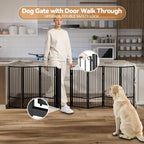 Full Metal Freestanding Dog Gate with Door, 36''Height Foldable Pet Dog Fence for Indoor & Outdoor, 8 Panels Extra Wide Free Standing TallDog Gates for Doorways,House,Stairs,Porch,Deck,Yard