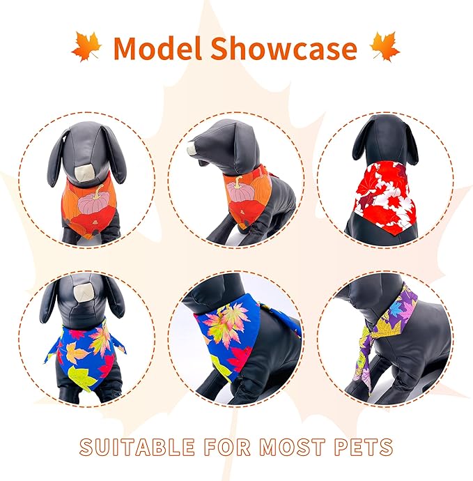 10PCS Large Dog Bandanas Fall for Medium Breed Dog Pumpin Harvest Leaves Forest Autumn Pattern Kerchief Triangle Bibs Head Scarves Boys and Girls Grooming Accessories Costume