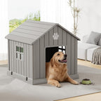 Bifanuo Dog House for Outdoor & Indoor Use with Window, Waterproof Ventilated Kennel with Elevated Floor, Easy to Clean Shelter for Small Medium Large Dogs (Grey, 37.2" L x 40" W x 40" H)