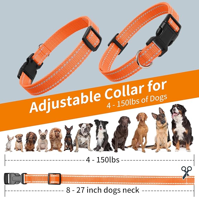 PaiPaitek Shock Collar Replacement Strap, 3/4 Inch, 2-Pack, Reflective Adjustable Dog Collar, 8-27 Inch Neck Size