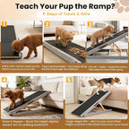 Dog Ramp for Bed, 4 Adjustable Height Wooden Ramp for Dogs from 14"–20", 17" Wide Pet Ramps for Dogs to Get on High Bed/Couch/Car with Soft Padding & Anti-Slip Grip, Up to 250LBS for Small/Large Dog