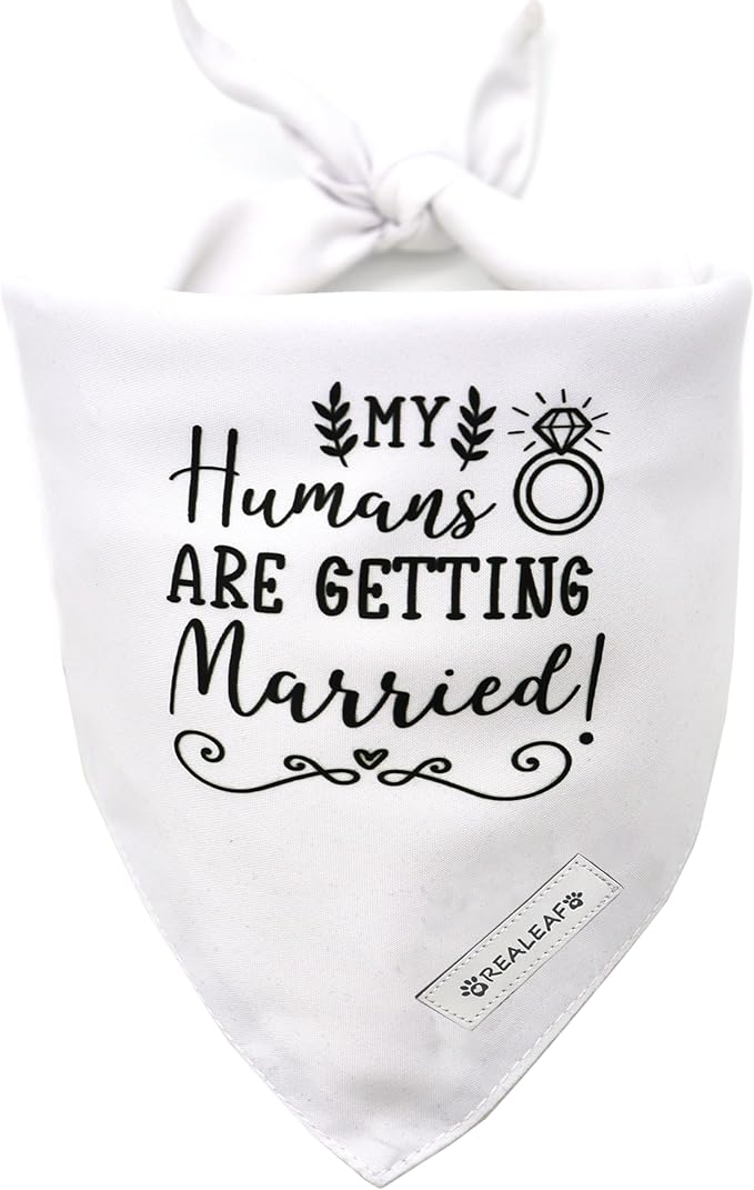 Realeaf Engagement Gift, My Humans are Getting Married Dog Bandana, Dog Wedding Outfit for Boy and Girl, Premium Durable Fabric, Dog Engagement Announcement for Small and Medium Dogs Pets (Small)