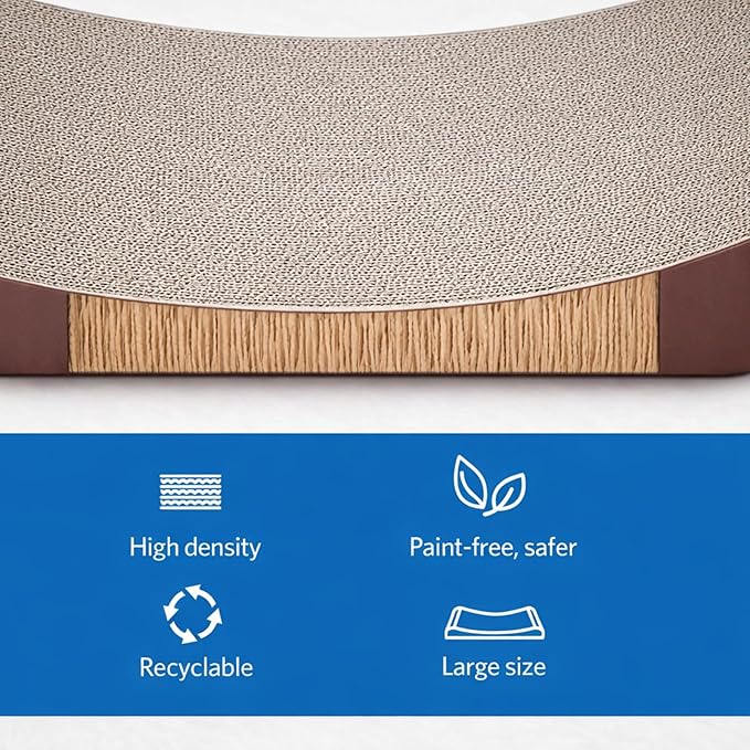 Simple Delxue 30 Inches Extra Large Cardboard Cat Scratcher Bed, Cat Lounge Bed with Bell Ball Toy，100% Recyclable & Reversible Durable Cardboard Scratching Board for Indoor Cats