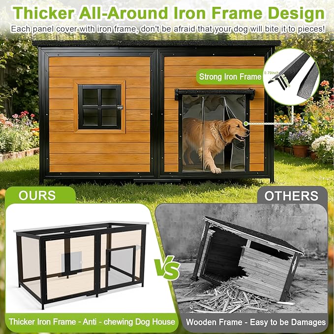 59" Dog House, Extra Large Dog House with Weatherproof Roof for Outdoor Use, Easy to Install and Clean, Anti-Chewing Metal Frame Design for Small Medium Large Dogs