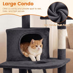 PETSITE 44-inch Multi-Level Cat Tree, Modern Cat Tower with Sisal Scratching Posts, Cozy Condo, Playful Cat Hole, Sisal Covered Ladder, and Dangling Ball, Ideal for Indoor Cats and Kittens (Dark Grey)