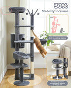 59" Cat Tree, Cat Tower for Large Cats, Multi-Level Cat Tower with 3 Removable Pompom Sticks, Cat Tree for Indoor Cats, Cat Condo with Large Hammock, Scratching Post, and 2 Perches, Dark Gray