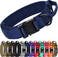 Joytale Tactical Dog Collar with Handle and Metal Buckle, Heavy Duty Padded Military Collar with 2 Patches for Training, Adjustable for Medium Dogs, Navyblue, M