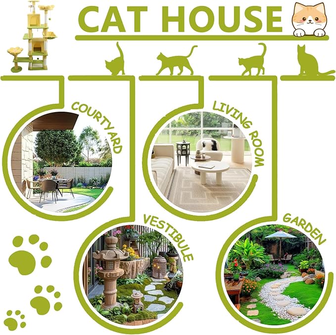 71 inch Flower Cat Tree, Multi-Level Cat Tower with Large Condo Removable Flower Cushion and Hammock, Tall Cat Tree for Indoor Large Cats Climbing, Scratching, and Play (Pink)