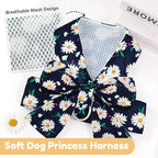 BAEJMJK Dog Harness and Leash Set with Bow Knot No Pull Pet Daisy Floral Harness with D-Ring Soft Mesh Dog Harness Vest Set Escape Proof Princess Puppy Harness for Small Girl Dogs Cats（Navy Blue S）