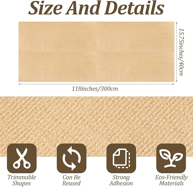 Cat Scratching Mat, Cats Scratch Furniture Protector Trimmable Self-Adhesive Carpet Mat DIY Cat Scratchers for Indoor Couch Wall Sofa Chair Cats Tree Shelves (118" x 15.75", Khaki)