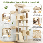 Globlazer 77" Cat Tree for Large Cats, Tall Cat Tower with Scratching Board & Thickened Stable Base, Skin-Friendly Multi-Level Activity Center for Multi-Cat Household, Maine Coon, S77C,Beige