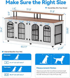 Petrova 63" Dog Crate Furniture for 2 Dogs, Heavy Duty Indoor Dog Kennel for Medium/Large Dogs, Wooden Dog Cage with Removable Divider, 6 Lockable Wheels, Storage Compartment, White