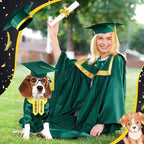 5 Pcs Dog Graduation Costume Set Include 2026 Pet Graduation Gown with Stole Puppy Grad Cap Lensless Glasses DIY Letter Stickers for Dogs Cats Holiday Costume Accessory(Green Yellow,S)