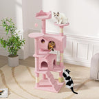 Magshion Cat Tree 60" Cats Tower for Indoor Cats, Multi-Level Cat Condo with Scratching Post, Top Perch, Sisal Board and Dangling Ball, Cat Stand Jumping Platform Kittens Pet Play House (Pink)