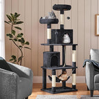 Yaheetech Cat Tree, 70.5in Climbing Tower for Indoor Cats, Multi-Level Kitten Condo with Scratching Post, Pet Activity Center w/Plush Perches & Hammock & Dangling Ball, Black